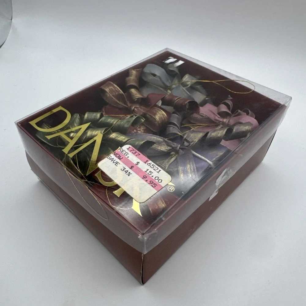 Vintage 80s Dansk‎ Christmas Ornaments Presents Paper Mache Ribbon Set 6 Box